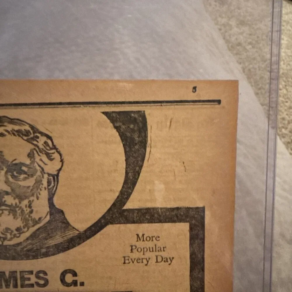 Antique 1903 James G Blaine 5¢ Cigar Tobacco Advertising Ephemera Newspaper Ad